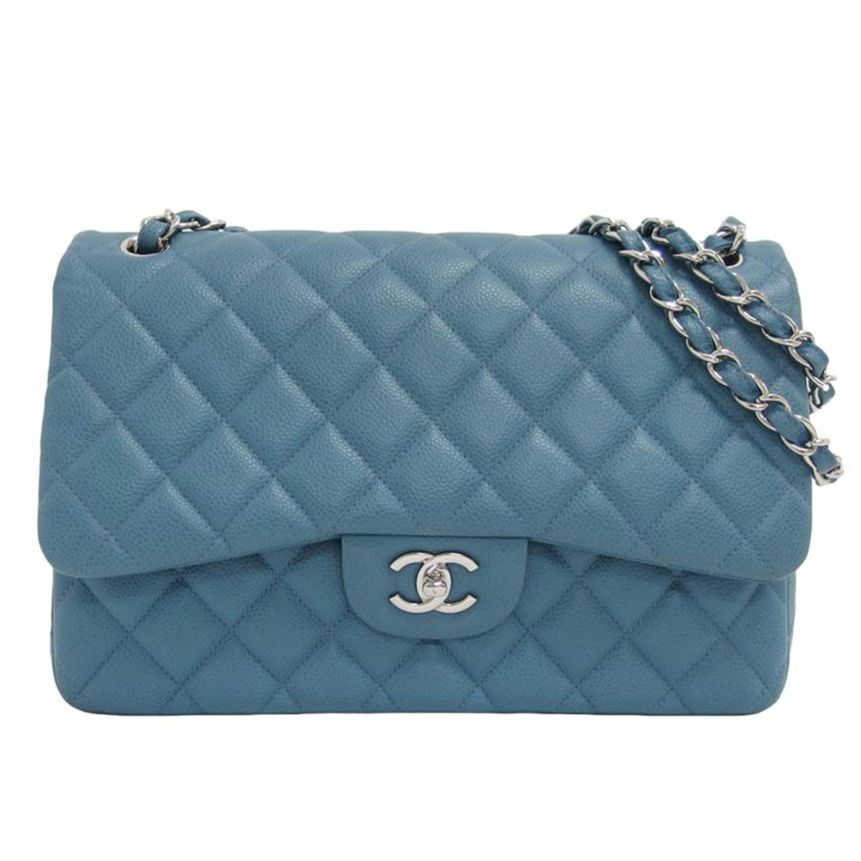 CHANEL シャネル シルバー金具 デカマトラッセ ココマーク ブルー系/マトラッセ30/キャビアスキン/Wフラップチェーンショルダーバッグ//166*****/Aランク/04