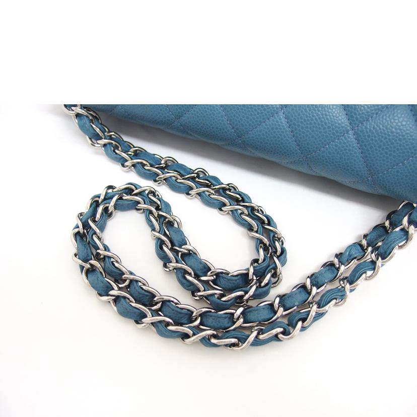 CHANEL シャネル シルバー金具 デカマトラッセ ココマーク ブルー系/マトラッセ30/キャビアスキン/Wフラップチェーンショルダーバッグ//166*****/Aランク/04