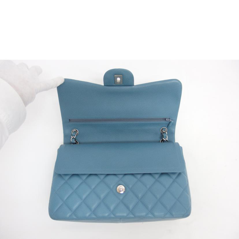 CHANEL シャネル シルバー金具 デカマトラッセ ココマーク ブルー系/マトラッセ30/キャビアスキン/Wフラップチェーンショルダーバッグ//166*****/Aランク/04