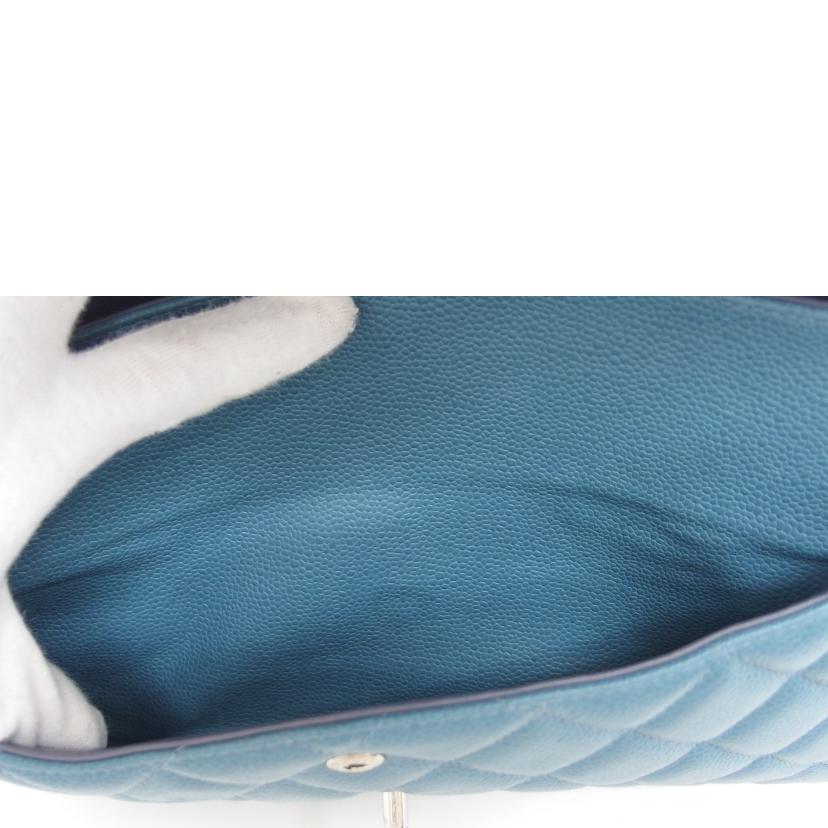 CHANEL シャネル シルバー金具 デカマトラッセ ココマーク ブルー系/マトラッセ30/キャビアスキン/Wフラップチェーンショルダーバッグ//166*****/Aランク/04