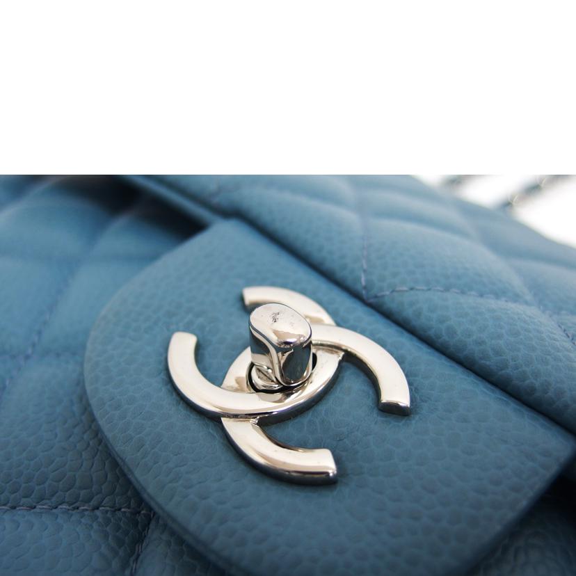 CHANEL シャネル シルバー金具 デカマトラッセ ココマーク ブルー系/マトラッセ30/キャビアスキン/Wフラップチェーンショルダーバッグ//166*****/Aランク/04