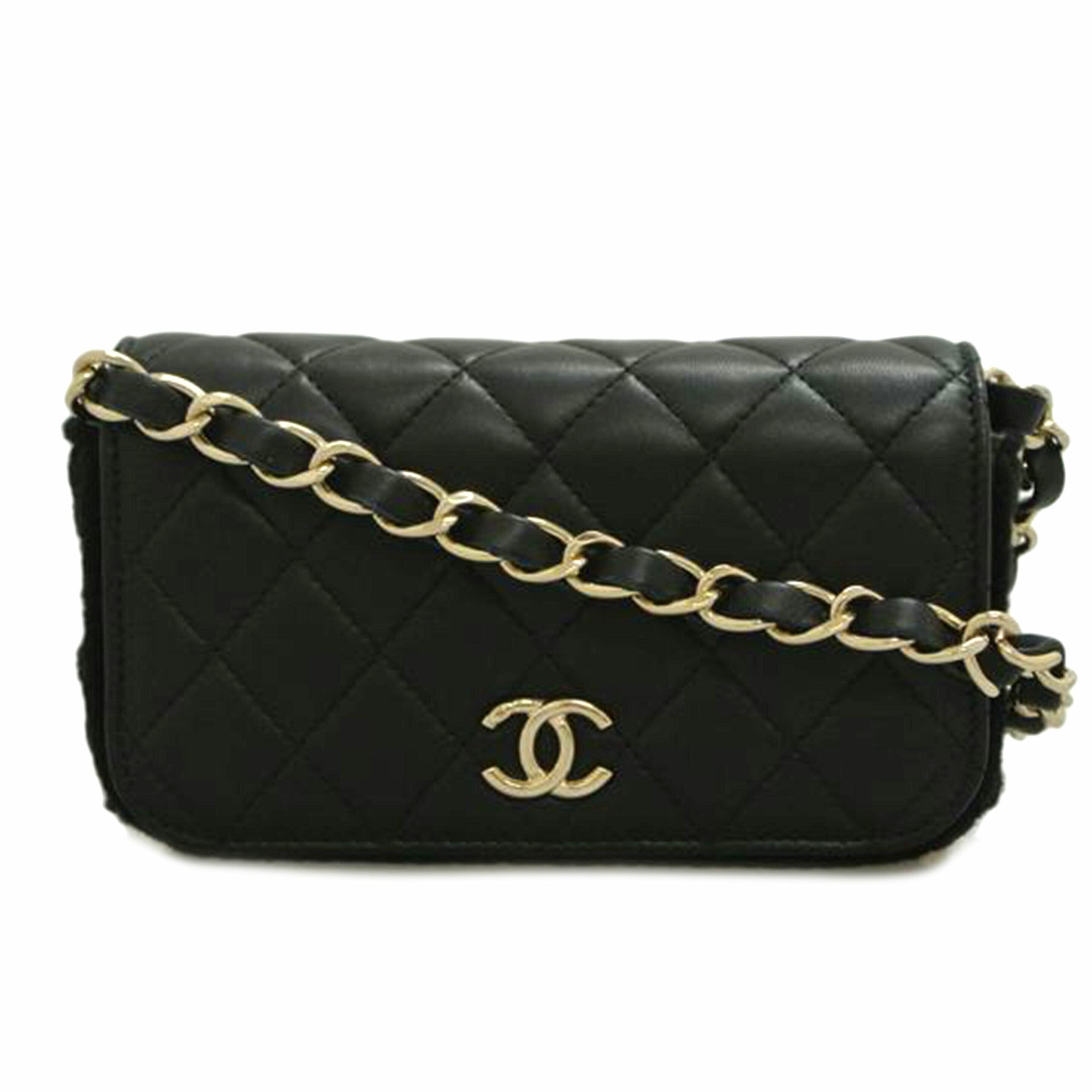 CHANEL シェネル/フラップ フォーンケース ラムスキン 黒/AP2533//31821440/Aランク/87