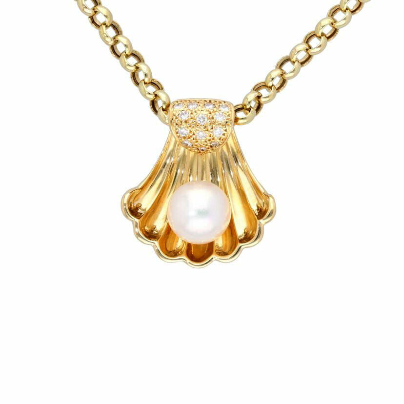 / K18あこや真珠ダイヤネックレス 6.9mm/D0.16ct//Aランク/75