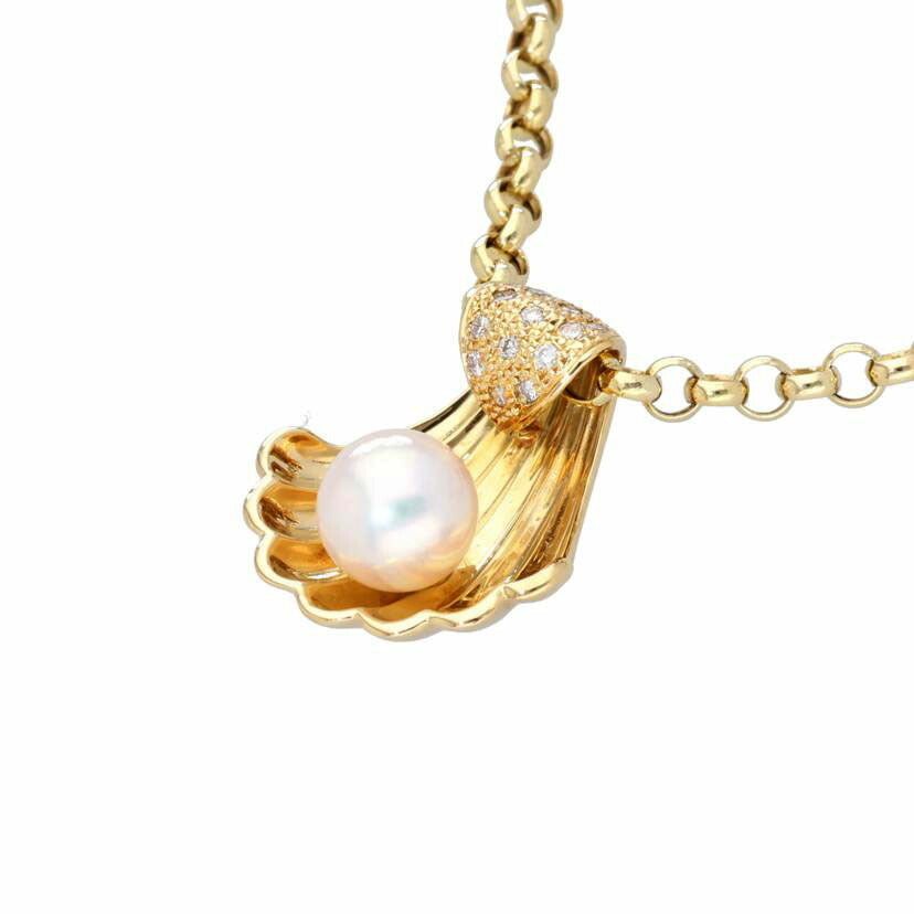 / K18あこや真珠ダイヤネックレス 6.9mm/D0.16ct//Aランク/75