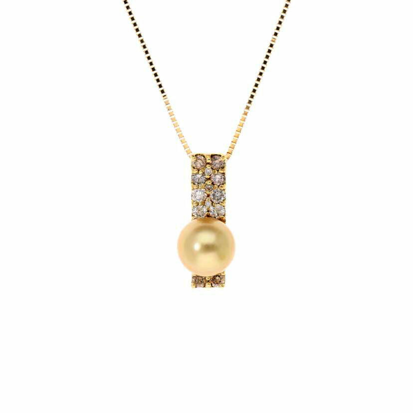 / K18パールダイヤネックレス0.50ct//Aランク/75