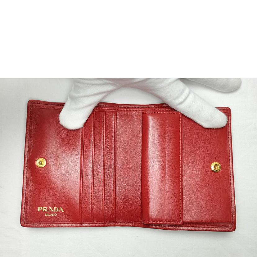 PRADA プラダ/ナッパゴーフル 二つ折り財布 レッド/1MV204//Aランク/52