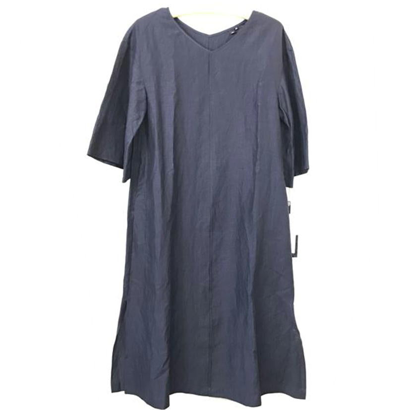 Sov. ソブ/フレアスリーブ リネンワンピース/ネイビー/0301-040-172 B//Sランク/51