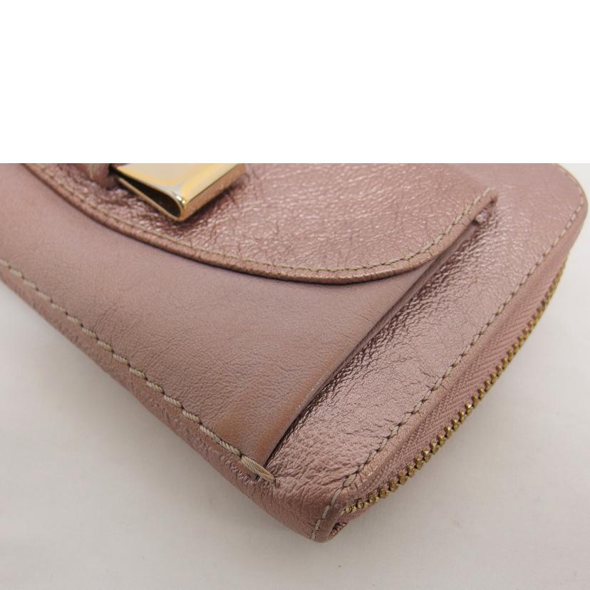 Chloe クロエ/リボンモチーフ/ラウンドファスナー長財布/メタリックピンク//Bランク/04