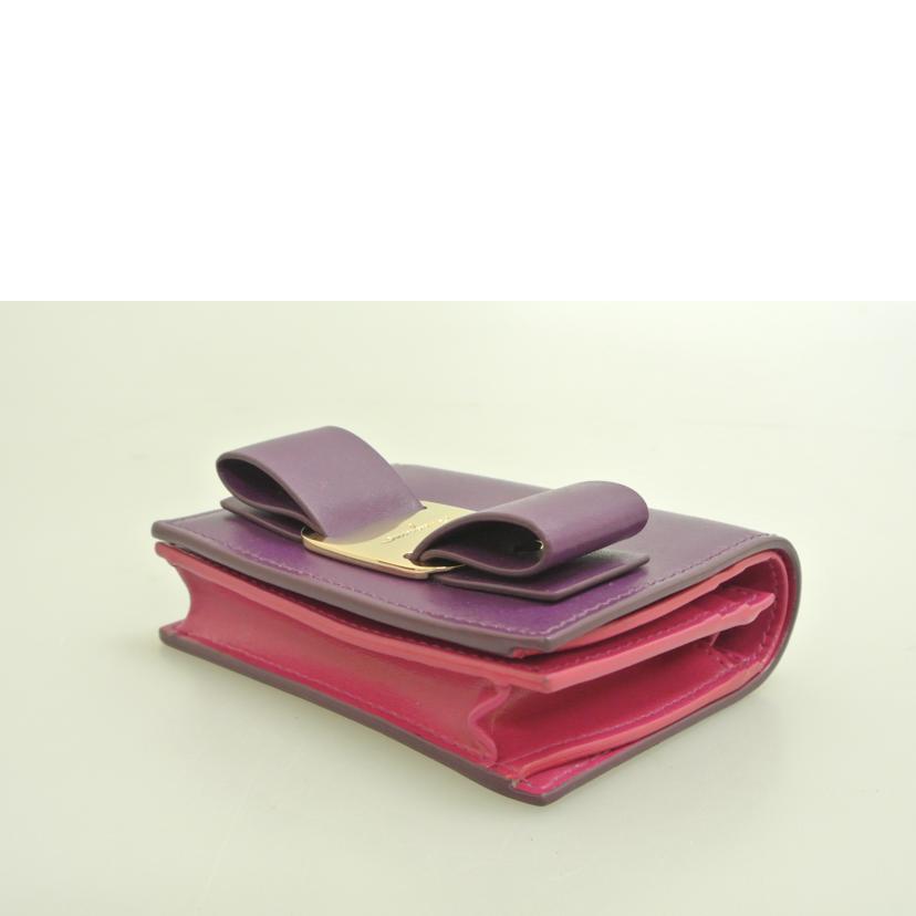 Ferragamo フェラガモ/ヴェラリボン折り財布 紫ピンク/JL-22//D515/Bランク/87
