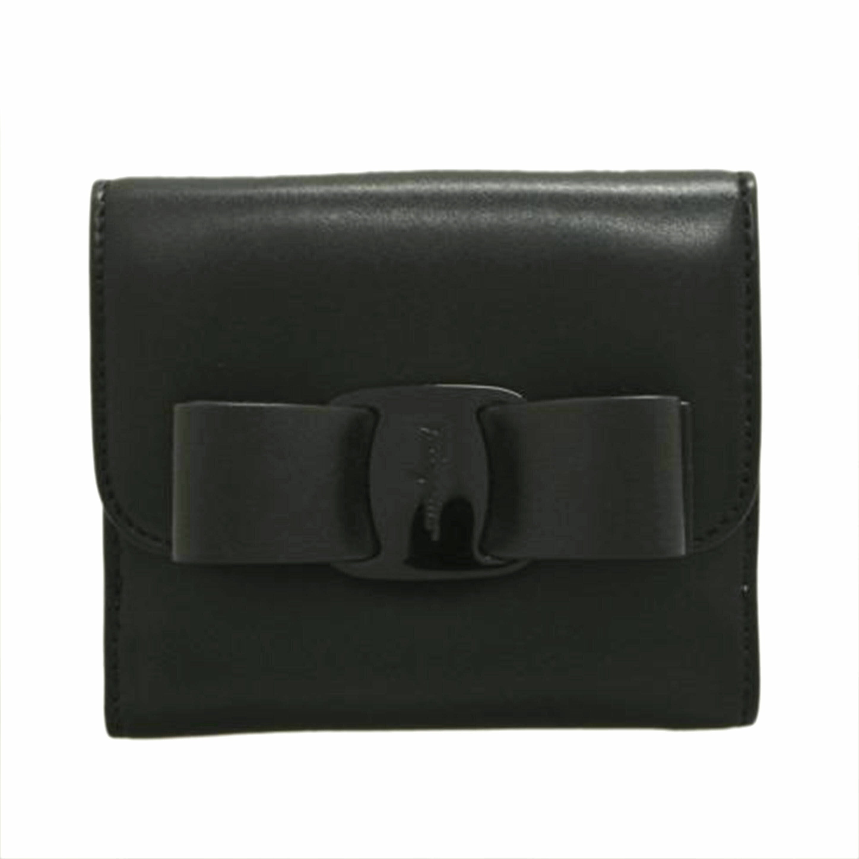 Ferragamo フェラガモ/ヴァラリボン折り財布 黒/IR-22//D268/ABランク/87