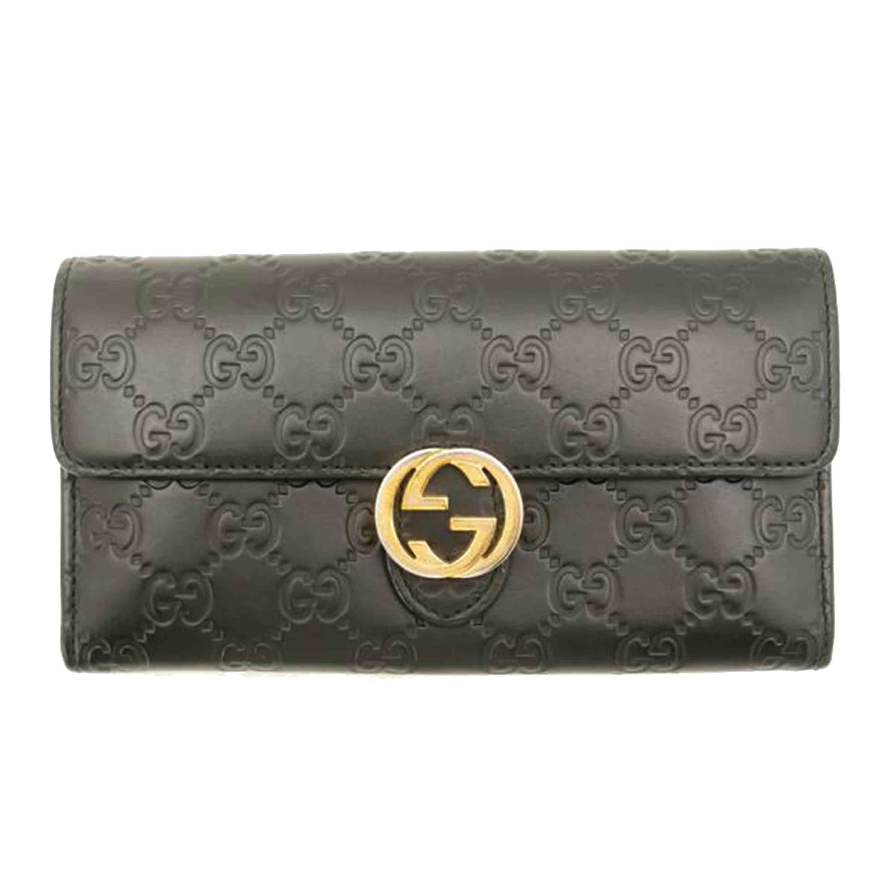 GUCCI グッチ 黒 レザー /インターロッキングGグッチシマ二つ折り長財布/ブラック/369663//534***/ABランク/69
