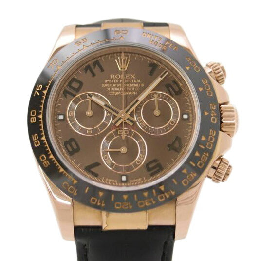 ROLEX ロレックス 2010年頃 革ストラップ K18PG チョコレート文字盤 ほぼ新品 ルーレットシリアル/コスモグラフ・デイトナ/G番/自動巻き/116515LN//G45****/SAランク/69