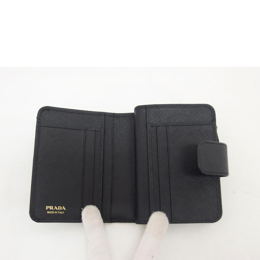 PRADA プラダ/サフィアーノ/トライアングル/コンパクトウォレット/ブラック/1ML018//274/Aランク/04