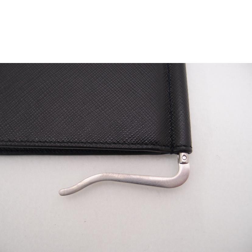 PRADA プラダ 黒 レザー メンズ マネークリップ/サフィアーノ二つ折り札入れ/ブラック/2MN077//234/SAランク/69