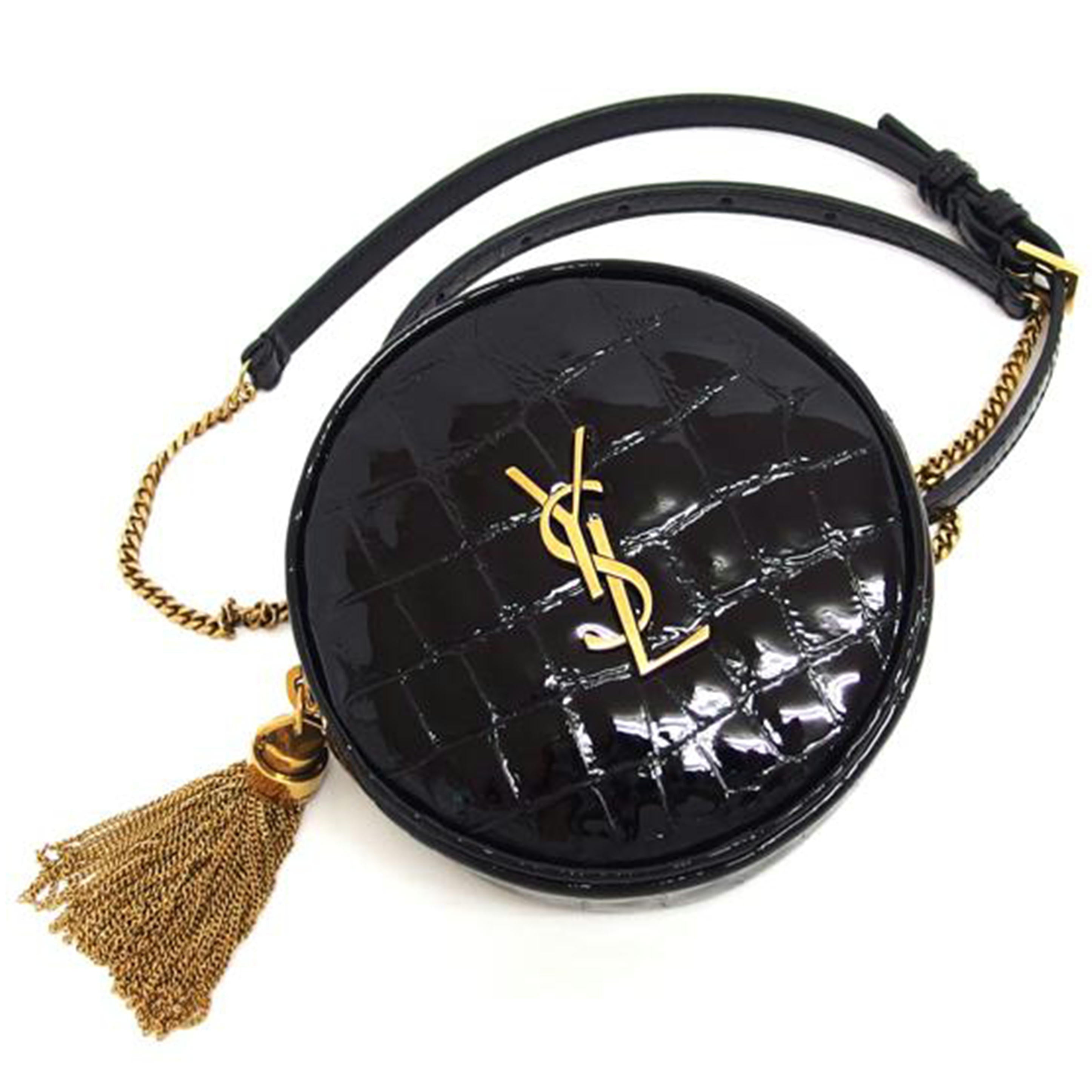 SAINT LAURENT サンローラン ラウンドショルダーバッグ クロコ型押し/ヴィニル チェーン ショルダーバッグ/ブラック/719768//062*/Aランク/04