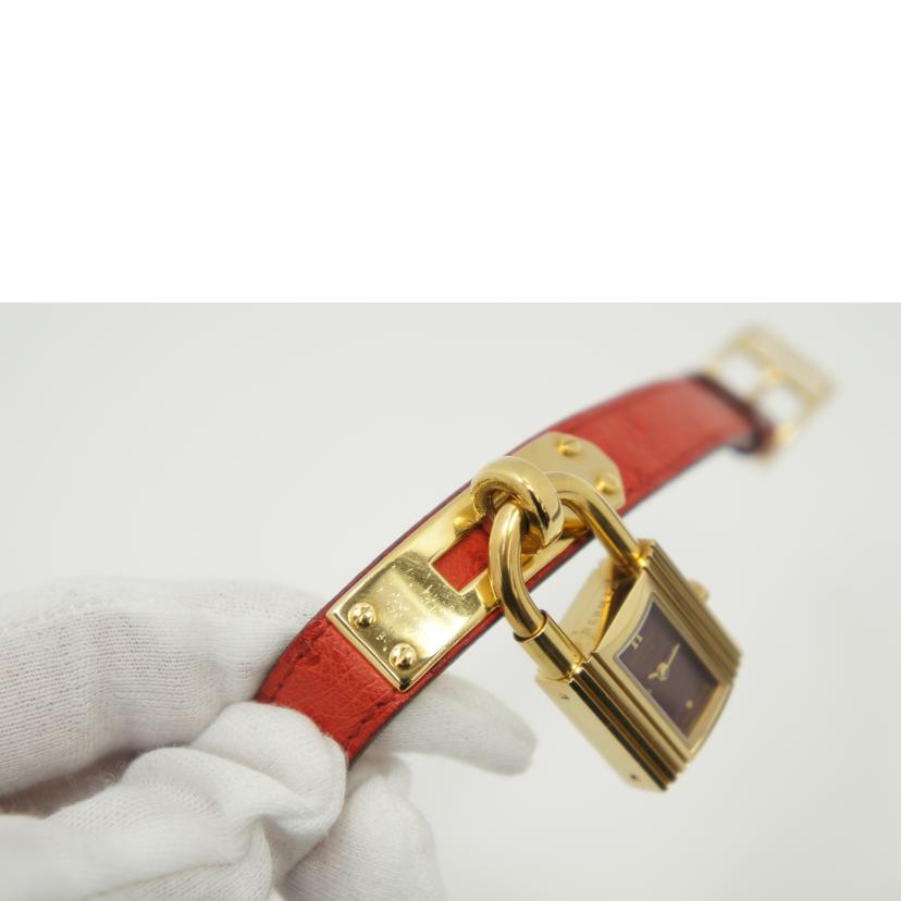 HERMES エルメス 腕時計 美品 1995年 ゴールドメッキ ワインレッド文字盤/ケリーウォッチ/レディース/クォーツ/KE1.201//733134/Aランク/75