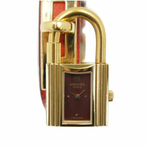 HERMES エルメス 腕時計 美品 1995年 ゴールドメッキ ワインレッド文字盤/ケリーウォッチ/レディース/クォーツ/KE1.201//733134/Aランク/75