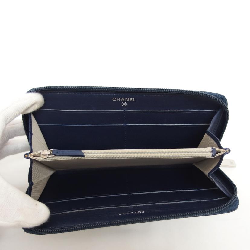 CHANEL シャネル/キャビアスキン/ココマークラウンドファスナー長財布/ネイビー//13684374/Bランク/04