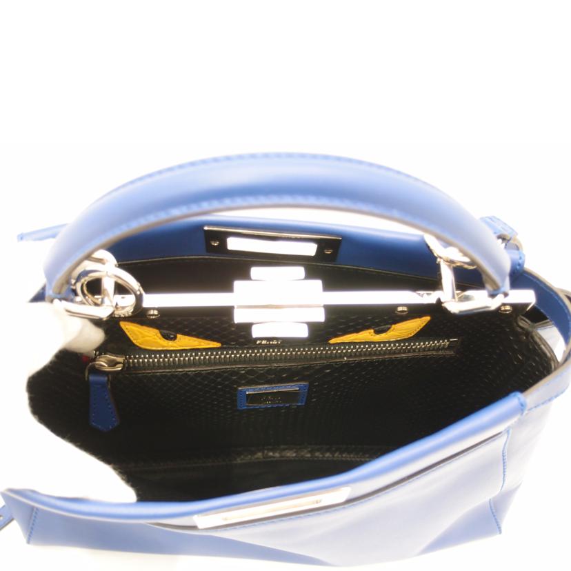 FENDI フェンディ 2way ショルダー ターンロック レザー /ピーカブー・モンスター/ブルー/8BN226//01465720/Aランク/69