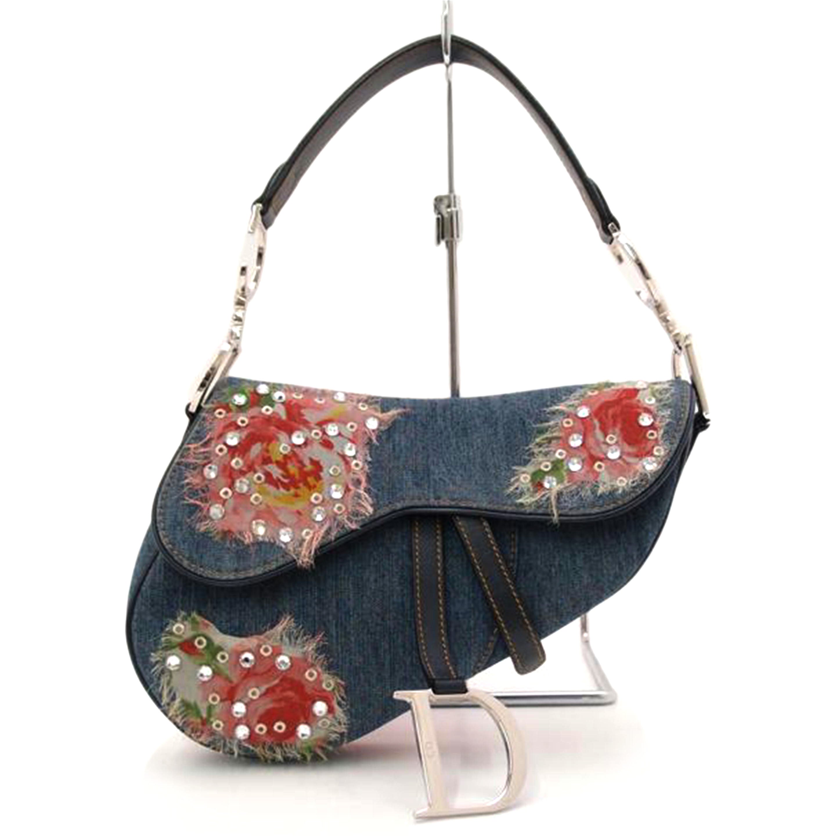 Christian Dior クリスチャン・ディオール ハンドバッグ /ラインストーン・サドルバッグ/ブルーデニムフローラル//01RU1014/Aランク/69