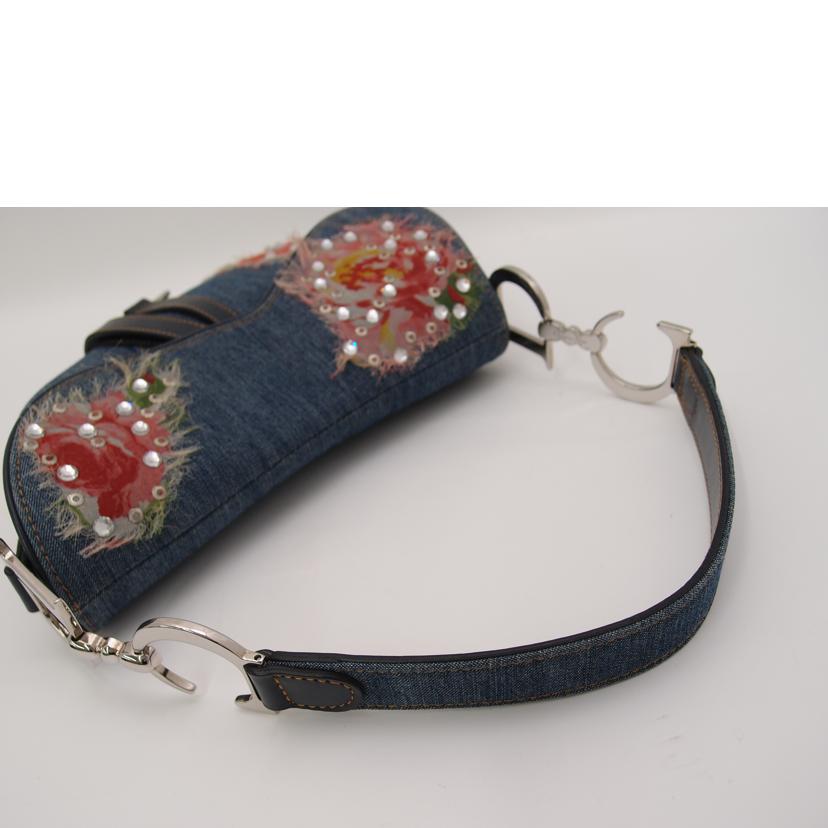 Christian Dior クリスチャン・ディオール ハンドバッグ /ラインストーン・サドルバッグ/ブルーデニムフローラル//01RU1014/Aランク/69