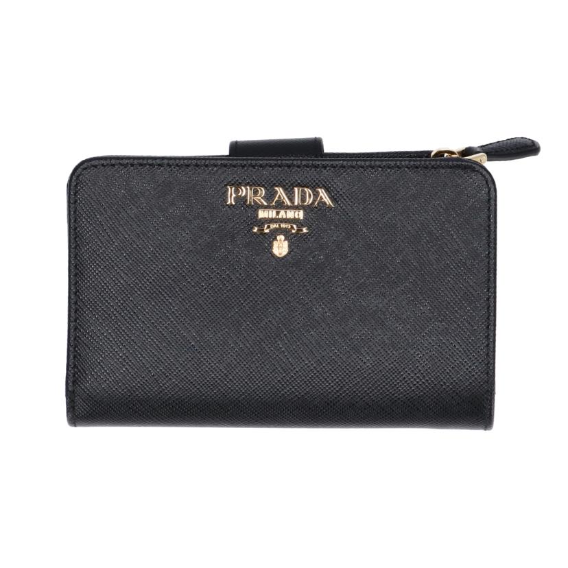 PRADA プラダ 財布 小物 二つ折り財布 レザー レディース ブラック ゴールド/サフィアーノメタルコーナージップウォレット/1ML225//107J/Aランク/75