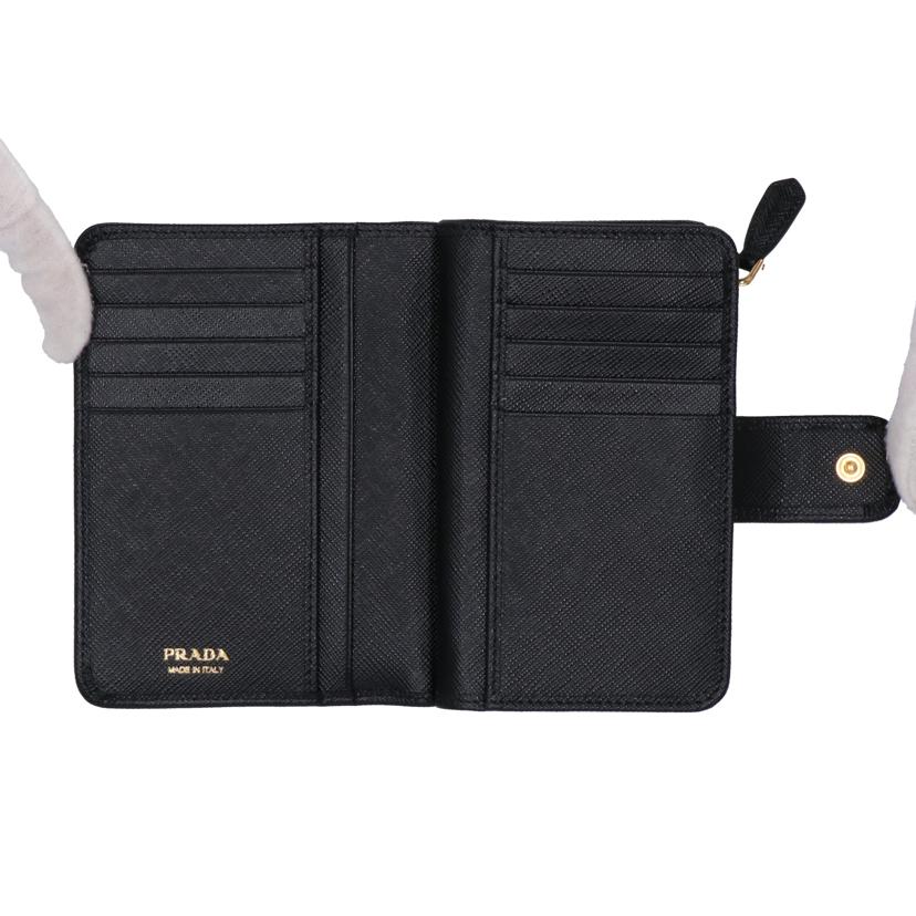 PRADA プラダ 財布 小物 二つ折り財布 レザー レディース ブラック ゴールド/サフィアーノメタルコーナージップウォレット/1ML225//107J/Aランク/75