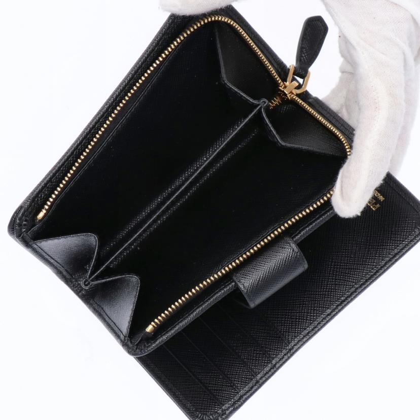 PRADA プラダ 財布 小物 二つ折り財布 レザー レディース ブラック ゴールド/サフィアーノメタルコーナージップウォレット/1ML225//107J/Aランク/75