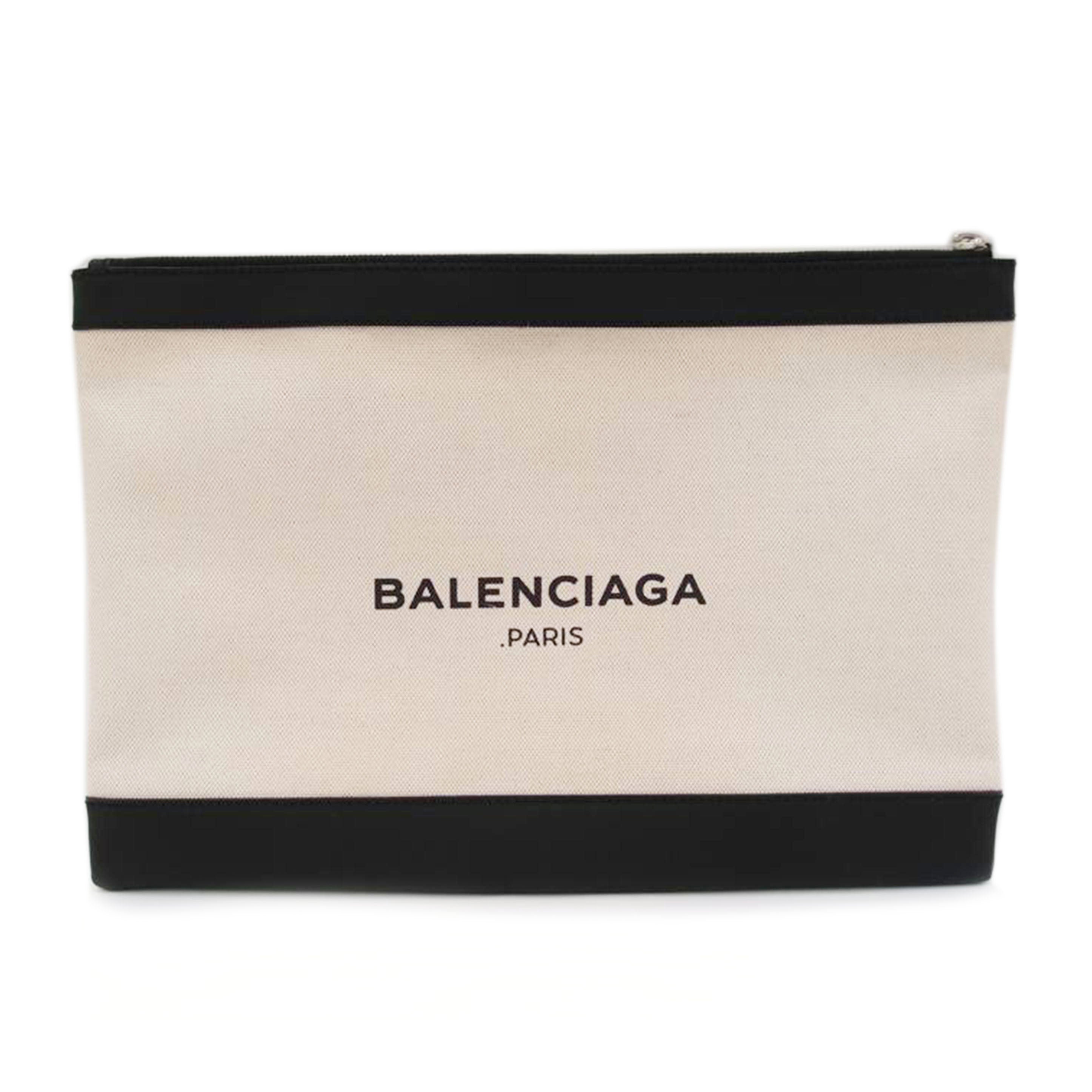 BALENCIAGA バレンシアガ クラッチバッグ セカンドバッグ コットン レザー 黒/ネイビークリップL/ナチュラル×ブラック/373840//ABランク/69