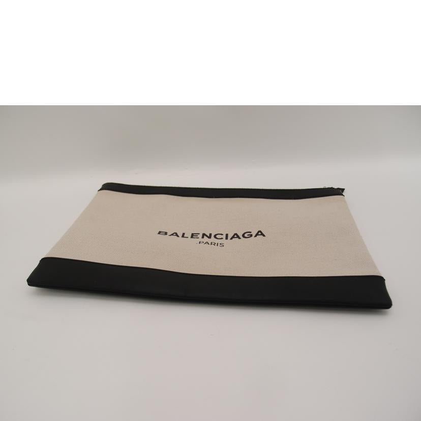 BALENCIAGA バレンシアガ クラッチバッグ セカンドバッグ コットン レザー 黒/ネイビークリップL/ナチュラル×ブラック/373840//ABランク/69