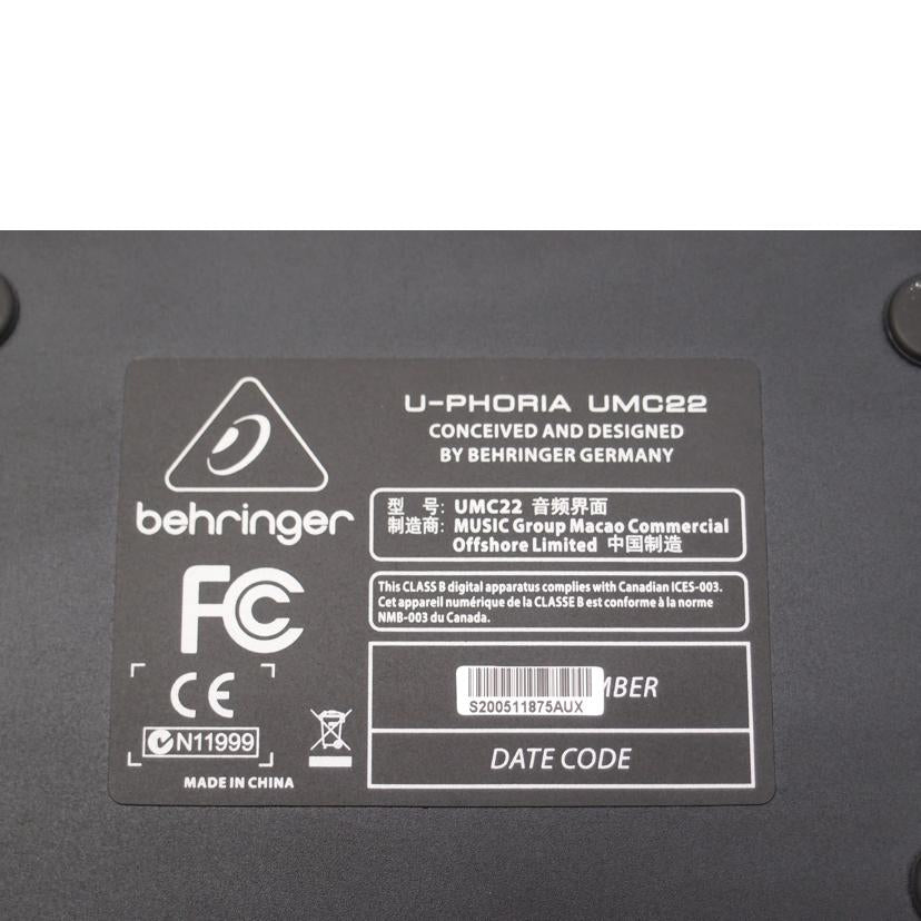 BEHRINGER ベリンガー/オーディオインターフェース/UMC22 U-PHORIA//11875AUX/Aランク/69