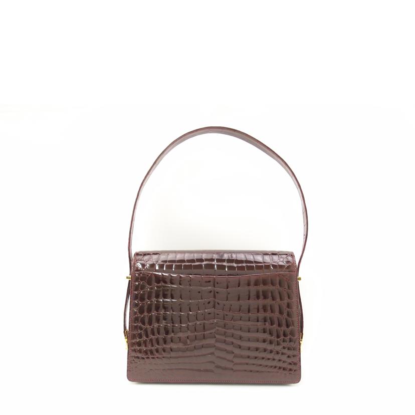 GUCCI グッチ ワニ革 ヴィンテージ 手提ゲ 肩掛ケ ワインレッド ゴールド金具 レディース/オールドグッチ・クロコレザーワンショルダー/ボルドー//Aランク/69