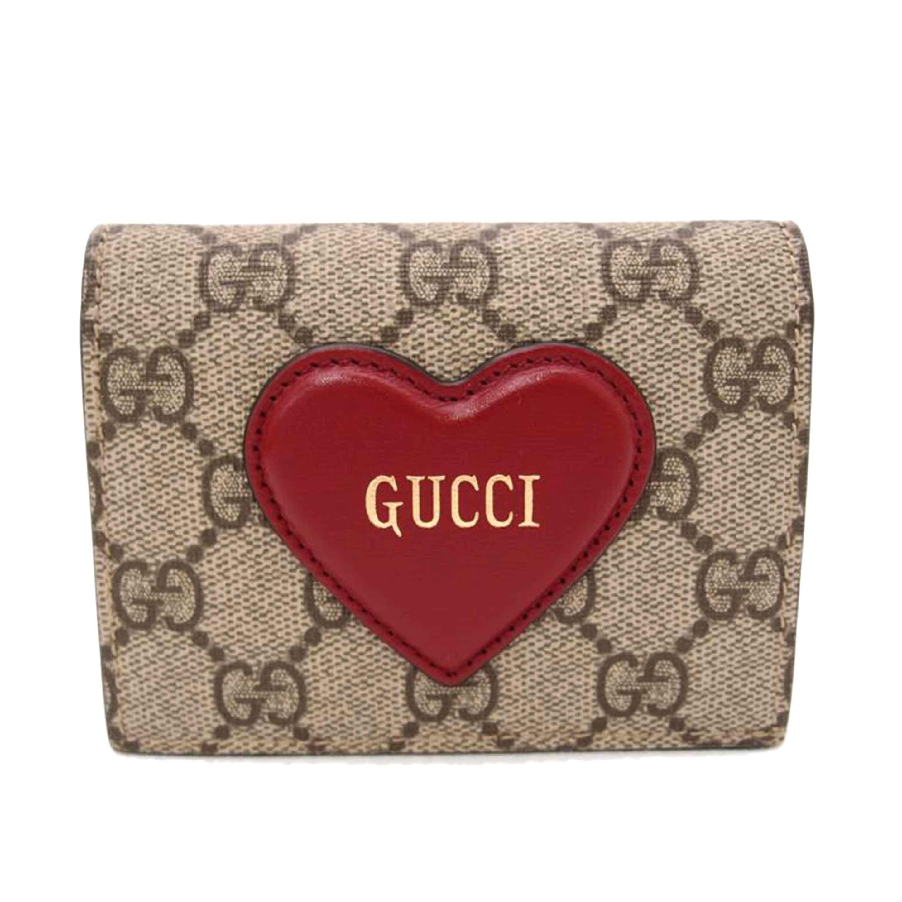 GUCCI グッチ 二つ折り財布 茶 レディース/GGスプリームハートコンパクト財布/ブラウン/64884//041*/SAランク/69