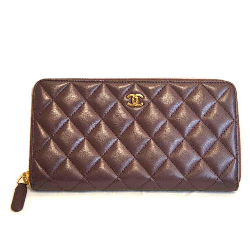 CHANEL シャネル/マトラッセラムスキンラウンドファスナーワインレッド//16788369/ABランク/92