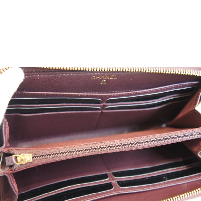 CHANEL シャネル/マトラッセラムスキンラウンドファスナーワインレッド//16788369/ABランク/92