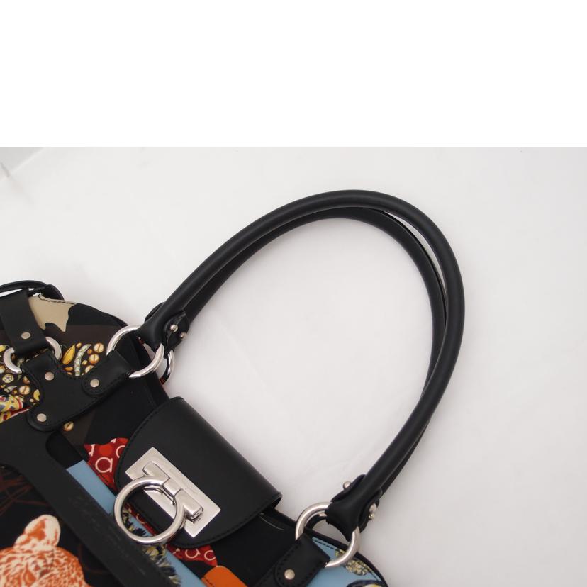 Ferragamo フェラガモ 黒 動物柄 ハンドバック ショルダーバッグ 肩掛け レディース/ガンチーニアニマルトート/ブラック/21/7477//Aランク/69