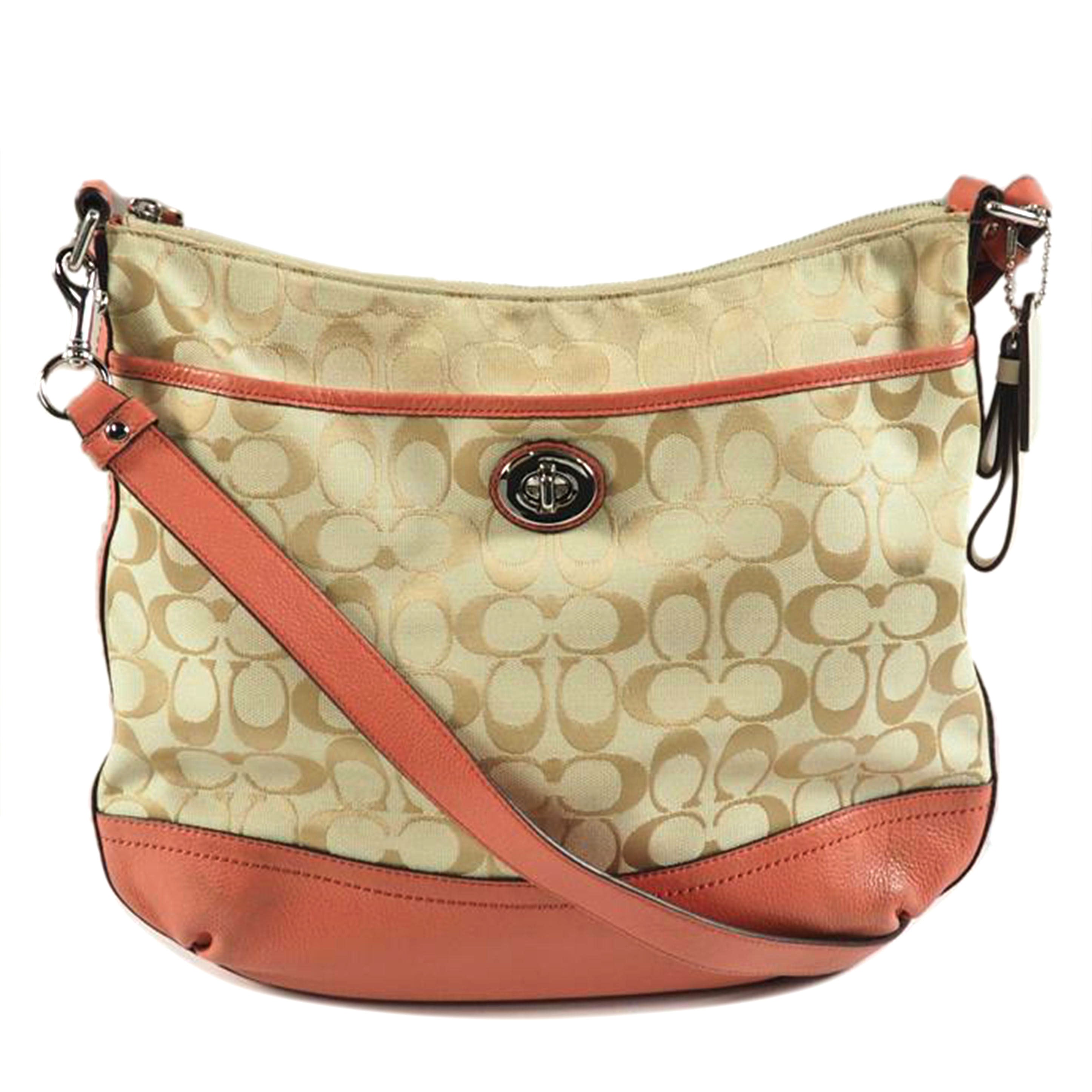 COACH コーチ/シグネチャー ベージュ ピンク キャンバス レザー ダッフル/ F24032//Bランク/79