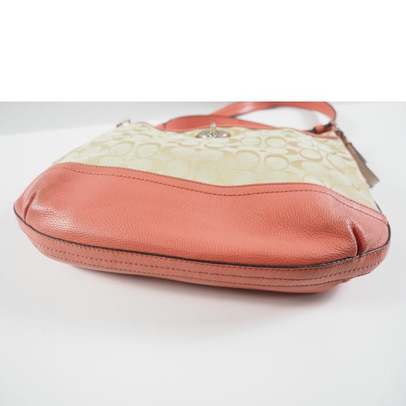 COACH コーチ/シグネチャー ベージュ ピンク キャンバス レザー ダッフル/ F24032//Bランク/79