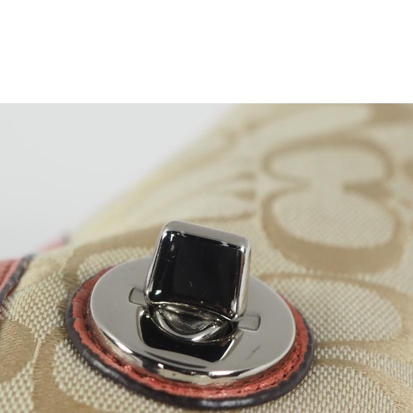 COACH コーチ/シグネチャー ベージュ ピンク キャンバス レザー ダッフル/ F24032//Bランク/79