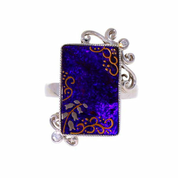 / K18WGボルダーオパールダイヤリング12.50/D0.04ctソ//Aランク/75