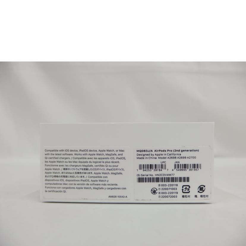 Apple アップル/AirPods Pro 2nd Gen/MQD83J/A//HN2CDV4W77/Sランク/82