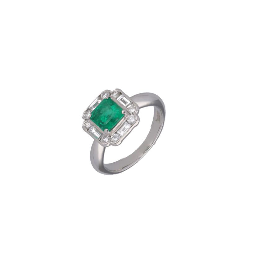 /◎ PT900エメラルドダイヤリングE1.01/D0.69ct//Aランク/75