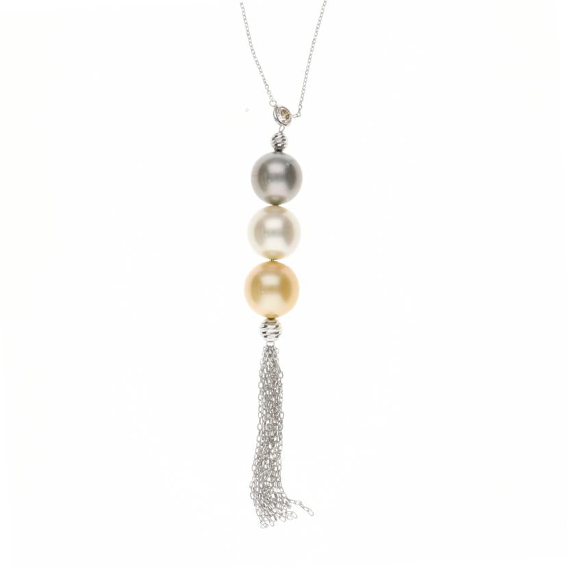 / K18WGパールダイヤネックレス0.21ct//Aランク/75