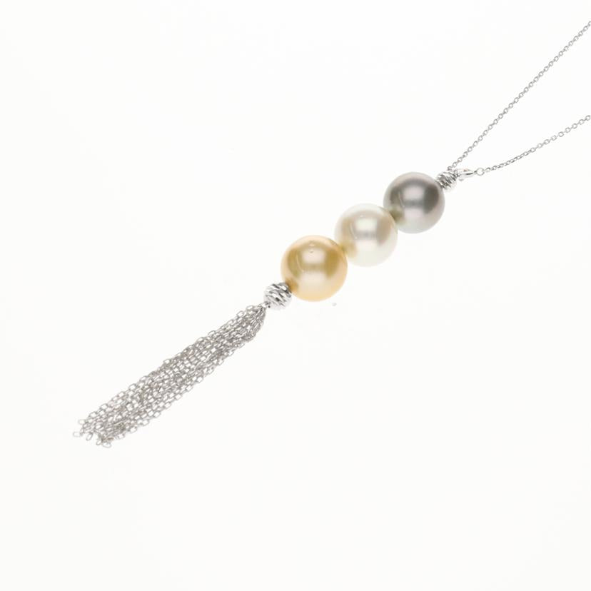 / K18WGパールダイヤネックレス0.21ct//Aランク/75