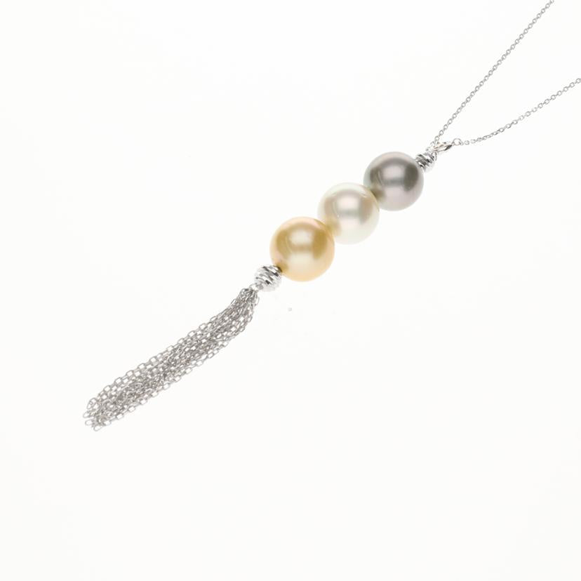 / K18WGパールダイヤネックレス0.21ct//Aランク/75