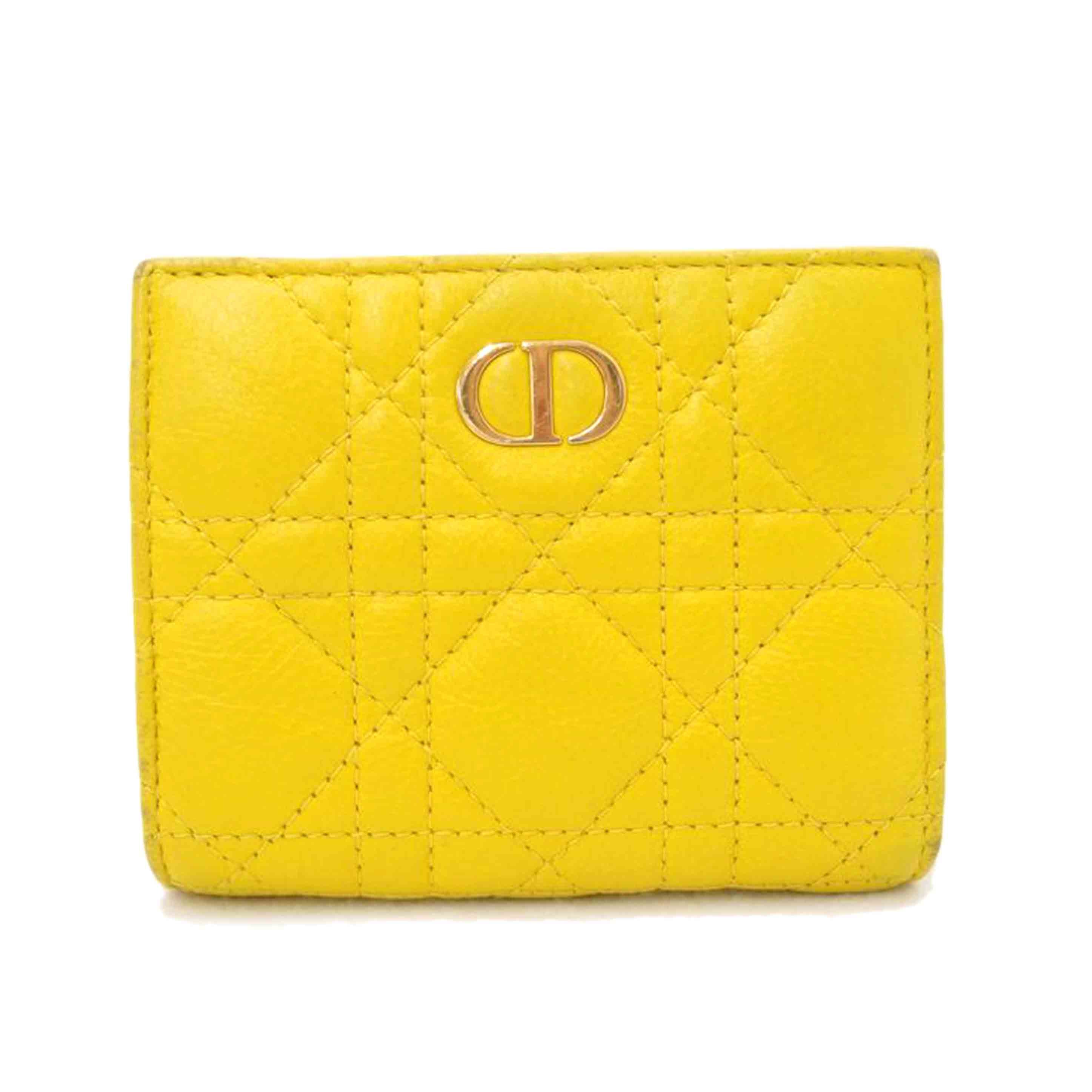 ChristianDior クリスチャンディオール コンパクト財布 黄色 レザー レディース/カロカナージュ二つ折り財布/イエロー/S5137URU//MA1***/ABランク/69