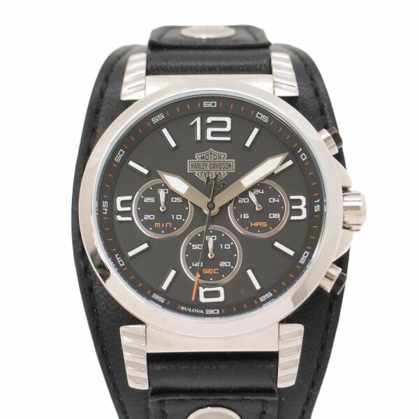 BULOVA ブローバ 腕時計 ハーレーダヴィッドソン クロノグラフ レザーベルト 黒 メンズ/ハーレーコラボウォッチ/クロノグラフ/クオーツ/76B173//C835353/SAランク/69
