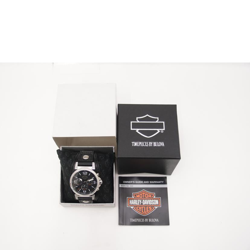 BULOVA ブローバ 腕時計 ハーレーダヴィッドソン クロノグラフ レザーベルト 黒 メンズ/ハーレーコラボウォッチ/クロノグラフ/クオーツ/76B173//C835353/SAランク/69