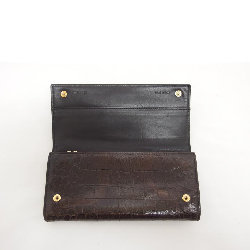 miu miu ミュウミュウ/クロコ型押しレザー/Wホック長財布/ブラウン//Bランク/04