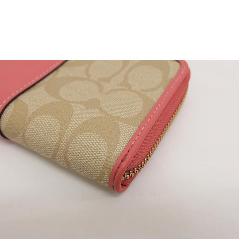 COACH コーチ/PVCシグネチャー/ラウンドファスナー長財布/ベージュ×ピンク/F54630//D18**/ABランク/04